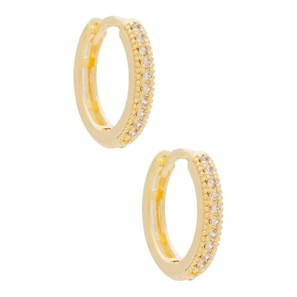 The M Jewelers NY The Melrose Huggies in Gold New Womens Small Hoops Crystals - Picture 1 of 7